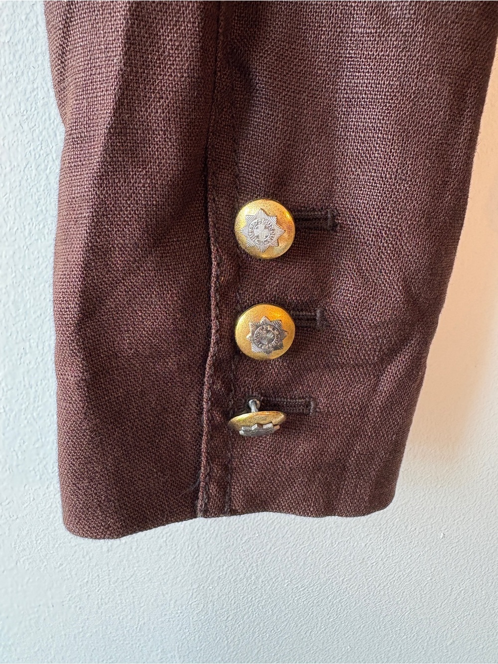 Michael Kors Military Blazer Brown Linen Jacket Gold Button Fitted Size 2 - Picture 4 of 8